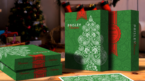 Paisley Metallic Green Christmas Playing Cards - Dutch Card House Company