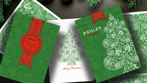 Paisley Metallic Green Christmas Playing Cards - Dutch Card House Company